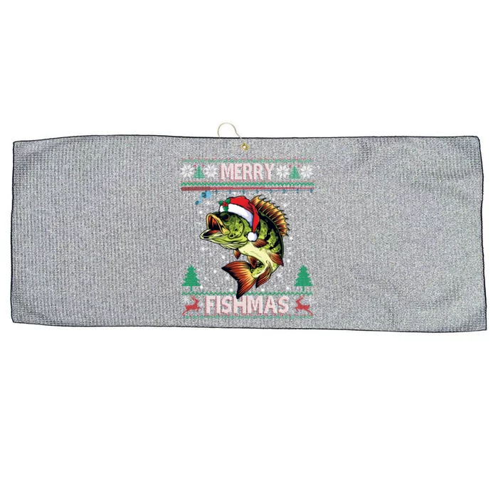 Ugly Fishing Christmas Bass Fish Merry Fishmas Cool Gift Large Microfiber Waffle Golf Towel