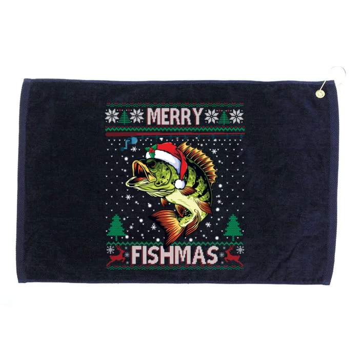 Ugly Fishing Christmas Bass Fish Merry Fishmas Cool Gift Grommeted Golf Towel