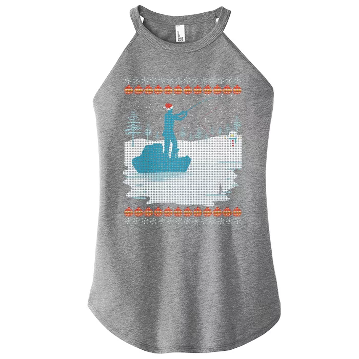 Ugly Fishing Christmas Bass Fish Merry Fishmas Gift Women’s Perfect Tri Rocker Tank