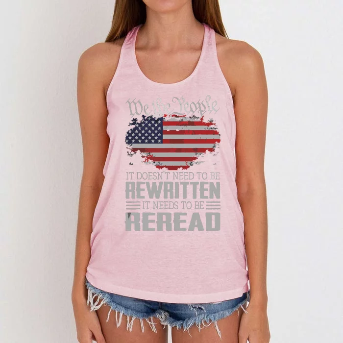 US Flag Constitution Of The USA Needs To Be Reread Women's Knotted Racerback Tank