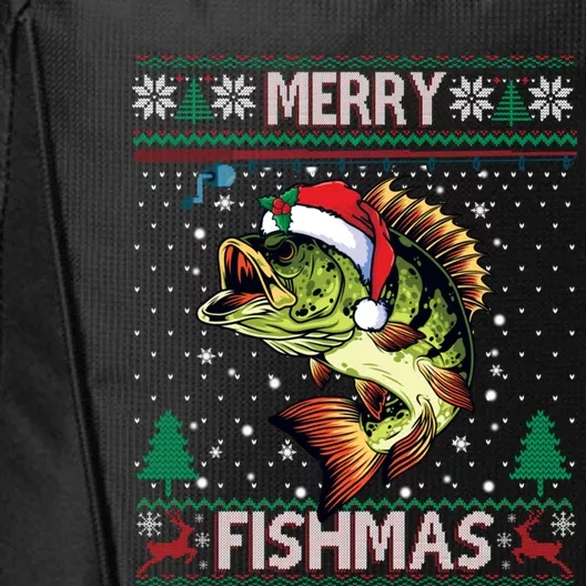 Ugly Fishing Christmas Bass Fish Merry Fishmas Gift City Backpack