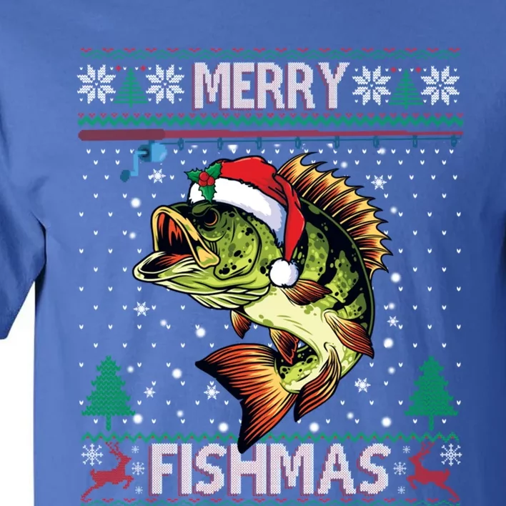 Ugly Fishing Christmas Bass Fish Merry Fishmas Gift Tall T-Shirt