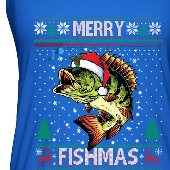 Ugly Fishing Christmas Bass Fish Merry Fishmas Gift Ladies Essential Flowy Tank