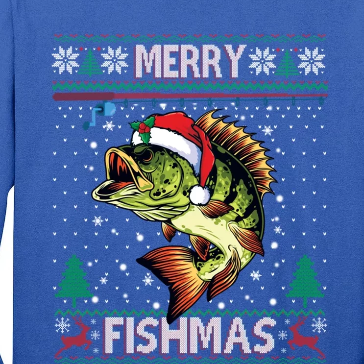 Ugly Fishing Christmas Bass Fish Merry Fishmas Gift Tall Long Sleeve T-Shirt