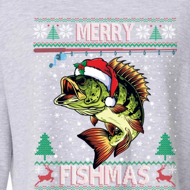 Ugly Fishing Christmas Bass Fish Merry Fishmas Gift Cropped Pullover Crew