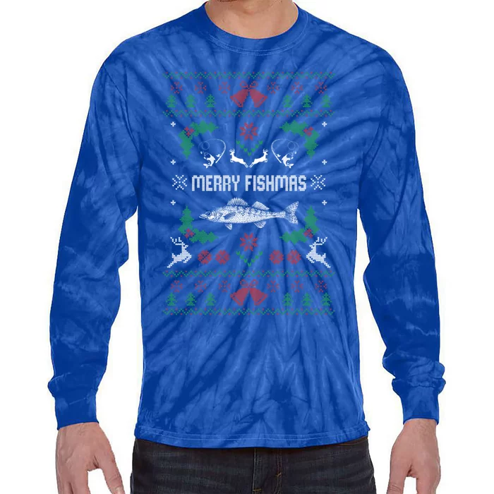 Ugly Fishing Christmas Bass Fish Merry Fishmas Gift Tie-Dye Long Sleeve Shirt