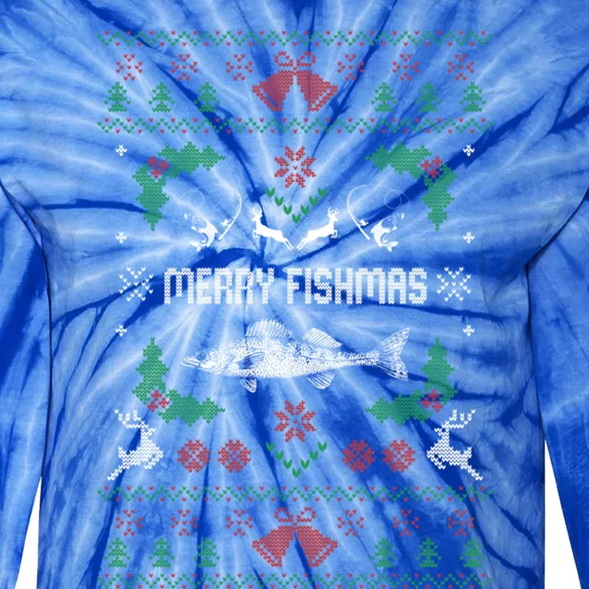 Ugly Fishing Christmas Bass Fish Merry Fishmas Gift Tie-Dye Long Sleeve Shirt