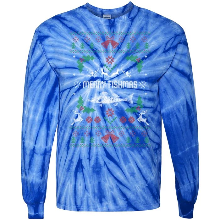 Ugly Fishing Christmas Bass Fish Merry Fishmas Gift Tie-Dye Long Sleeve Shirt