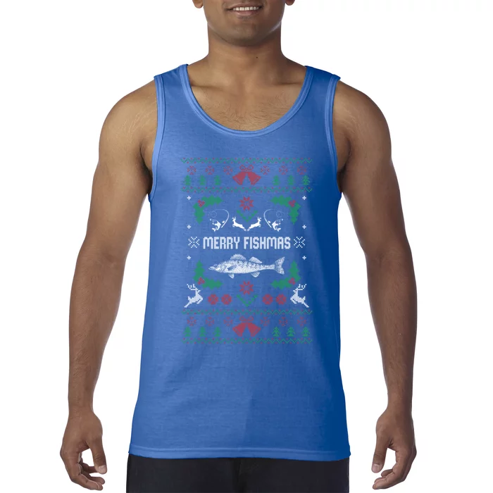 Ugly Fishing Christmas Bass Fish Merry Fishmas Gift Tank Top