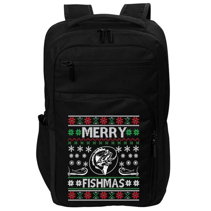 Ugly Fishing Christmas Bass Fish Merry Fishmas Gift Impact Tech Backpack