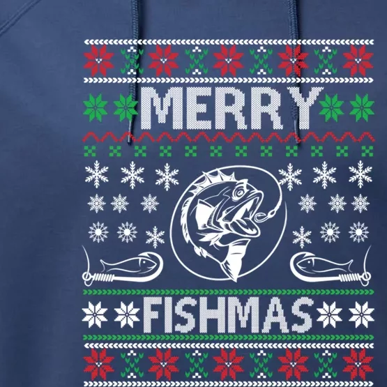 Ugly Fishing Christmas Bass Fish Merry Fishmas Gift Performance Fleece Hoodie