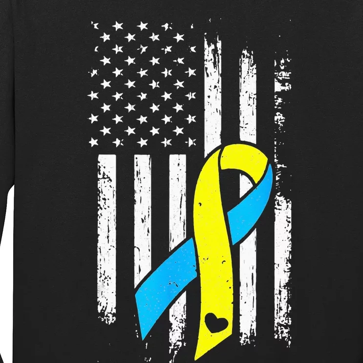 USA Flag Down Syndrome Ribbon Trisomy 21 American Long Sleeve Shirt