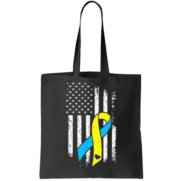 USA Flag Down Syndrome Ribbon Trisomy 21 American Tote Bag