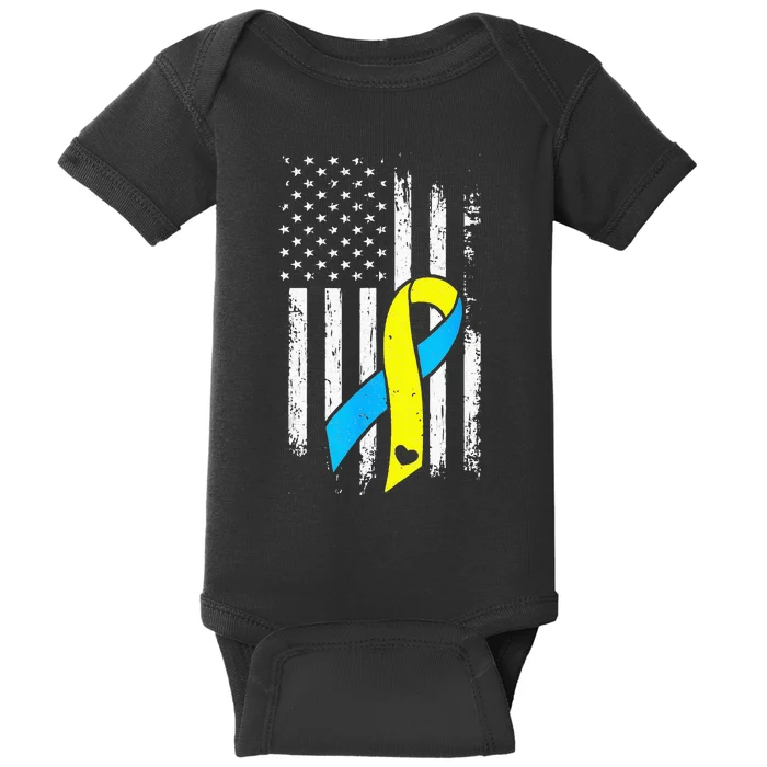 USA Flag Down Syndrome Ribbon Trisomy 21 American Baby Bodysuit