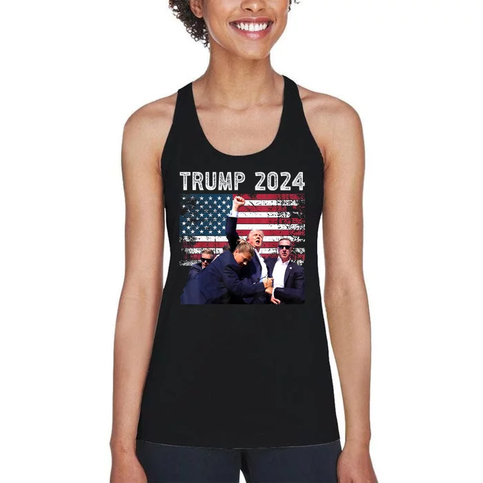 Us Flag Donald Trump Election Rally Shooting 2024 Gift Women's Racerback Tank