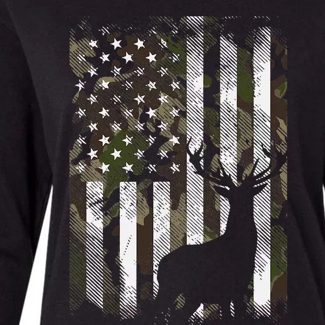 Us Flag Deer Elk Buck Camoflage Hunting Hunter Dad Womens Cotton Relaxed Long Sleeve T-Shirt