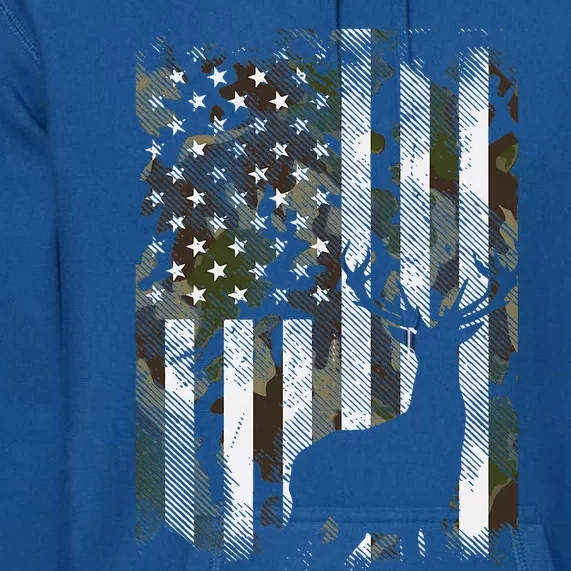 Us Flag Deer Elk Buck Camoflage Hunting Hunter Dad Premium Hoodie