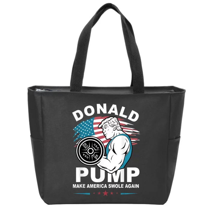 US Flag Donald Pump Make America Swole Again Trump 2024 Zip Tote Bag