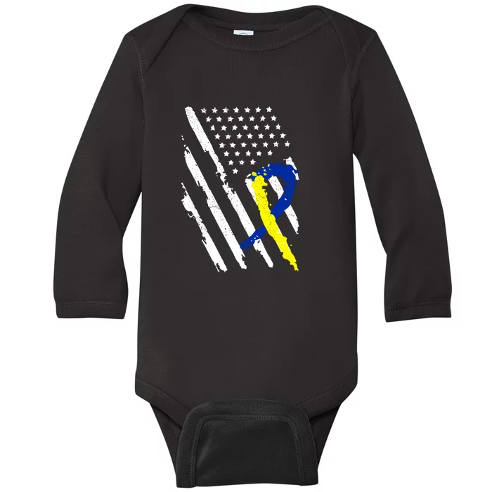 USA Flag Down Syndrome Awareness Dad Mom Down Syndrome Gift Baby Long Sleeve Bodysuit