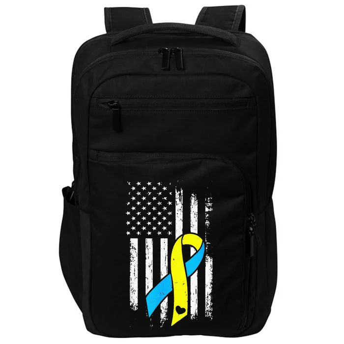 USA Flag Down Syndrome Ribbon Trisomy 21 American Impact Tech Backpack