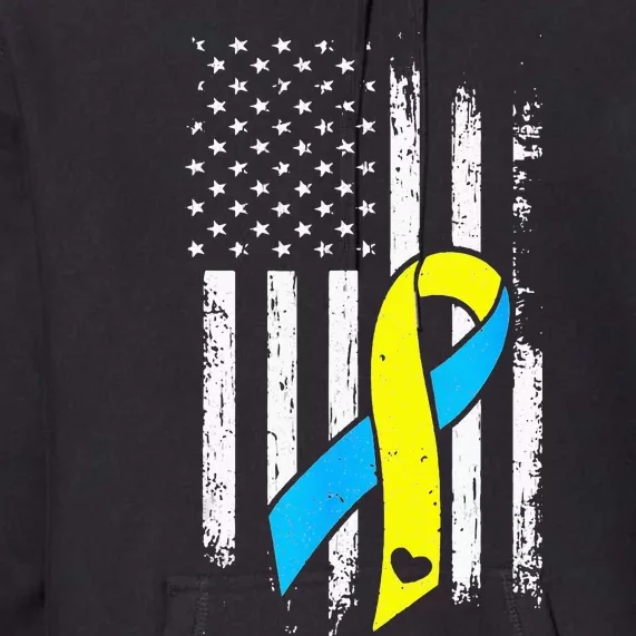 USA Flag Down Syndrome Ribbon Trisomy 21 American Premium Hoodie