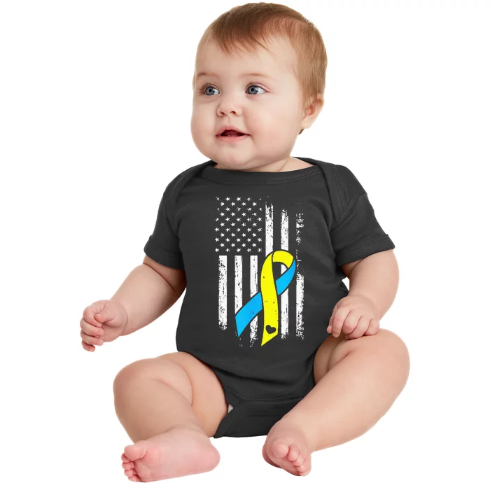 USA Flag Down Syndrome Ribbon Trisomy 21 American Baby Bodysuit