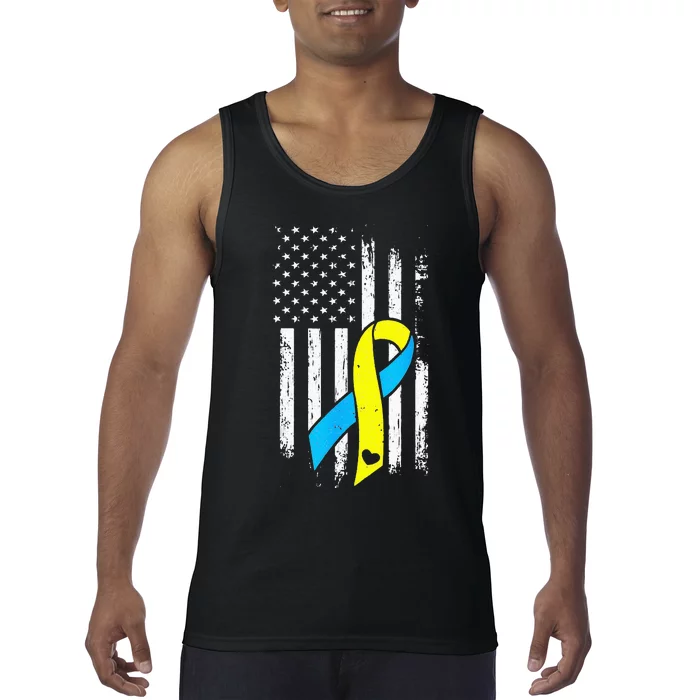 USA Flag Down Syndrome Ribbon Trisomy 21 American Tank Top