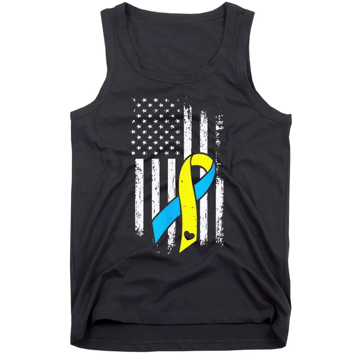 USA Flag Down Syndrome Ribbon Trisomy 21 American Tank Top