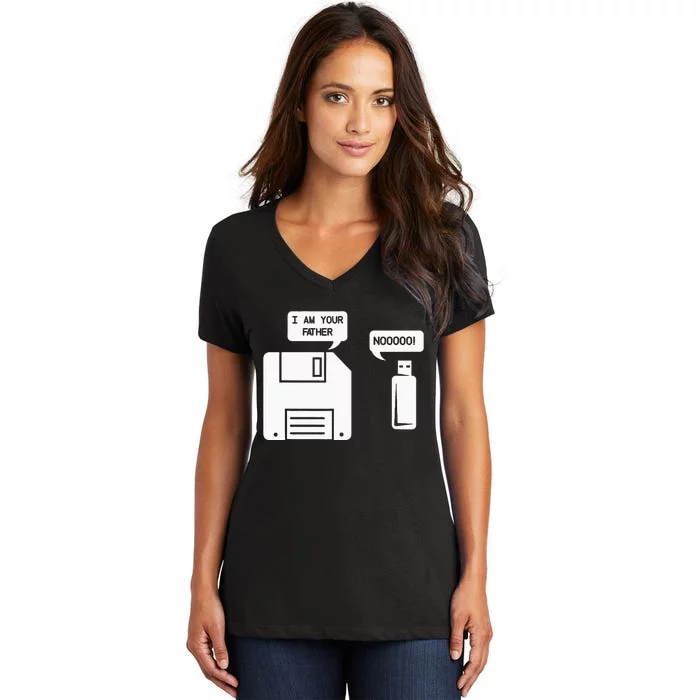 USB Floppy Disk I am Your Father Geek Gifts Women's V-Neck T-Shirt