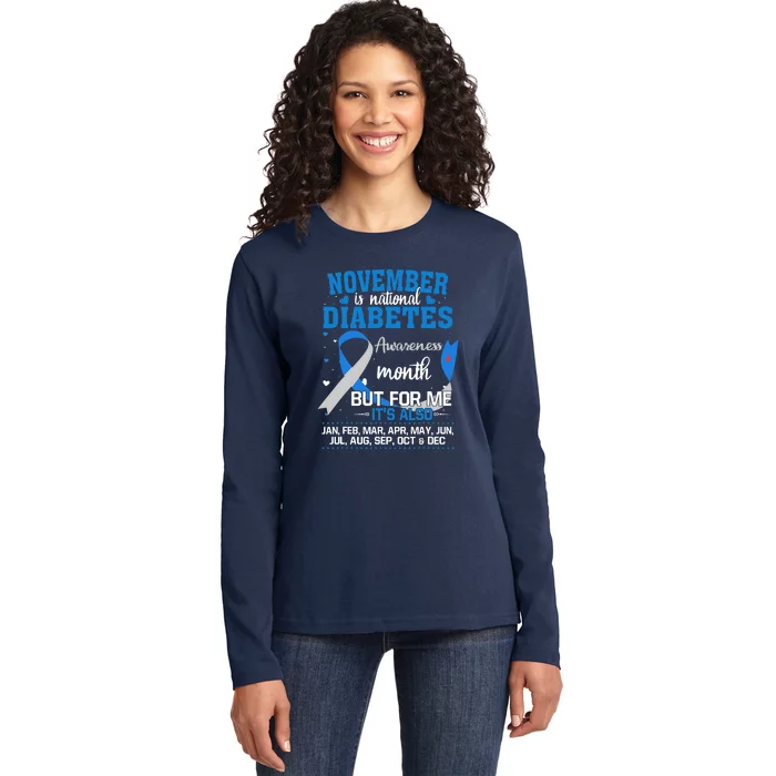 USA Flag Diabetes Type 1 Awareness Family Support Ladies Long Sleeve Shirt