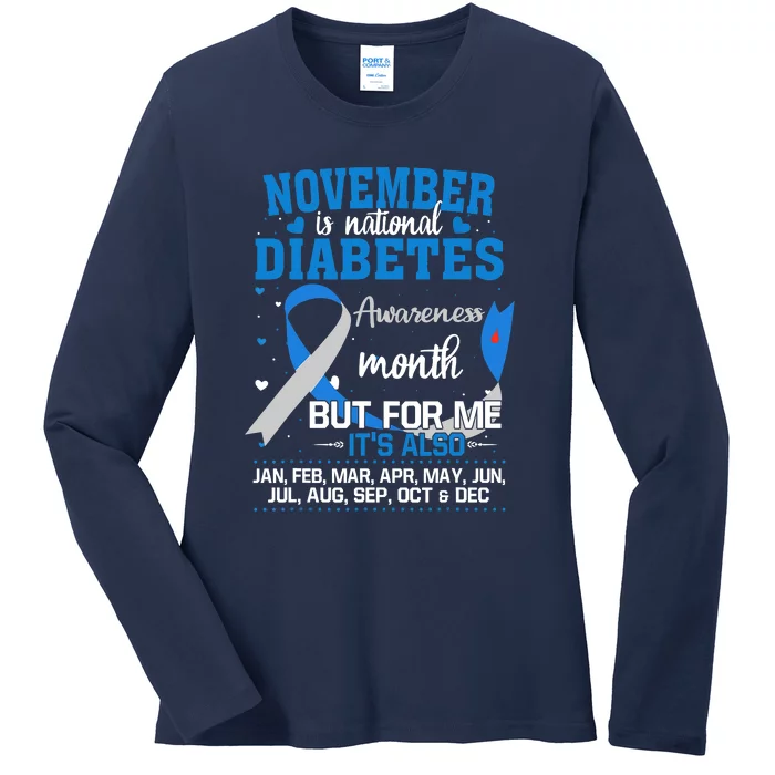 USA Flag Diabetes Type 1 Awareness Family Support Ladies Long Sleeve Shirt