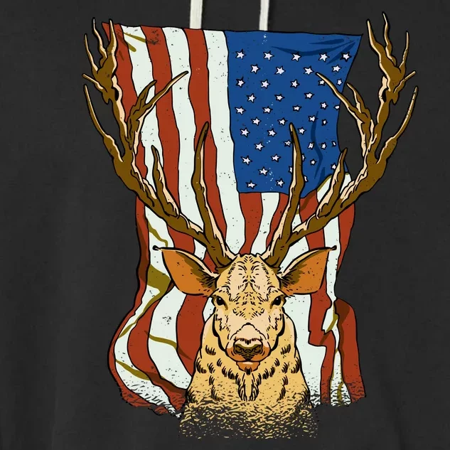 USA Flag Deer Hunting Gift Garment-Dyed Fleece Hoodie