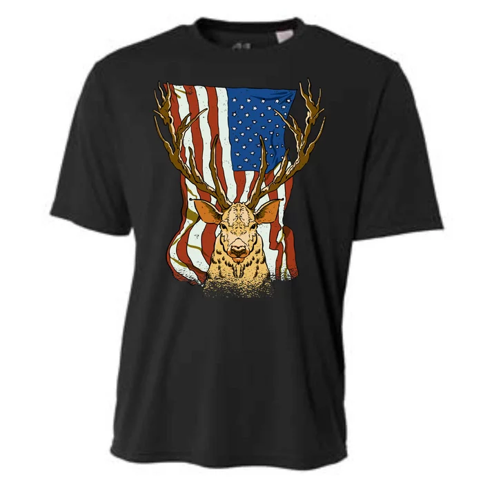 USA Flag Deer Hunting Gift Cooling Performance Crew T-Shirt