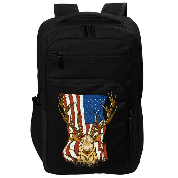 USA Flag Deer Hunting Gift Impact Tech Backpack