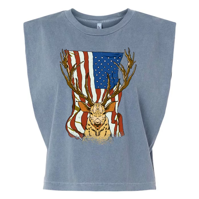 USA Flag Deer Hunting Gift Garment-Dyed Women's Muscle Tee