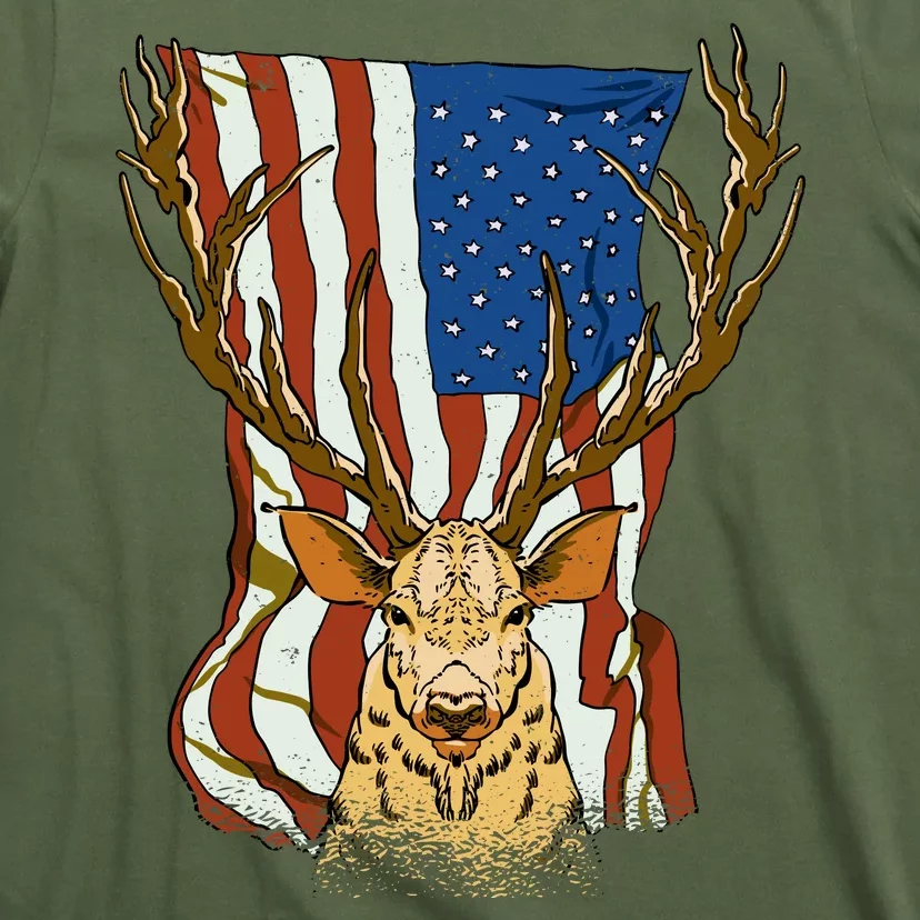 USA Flag Deer Hunting Gift T-Shirt