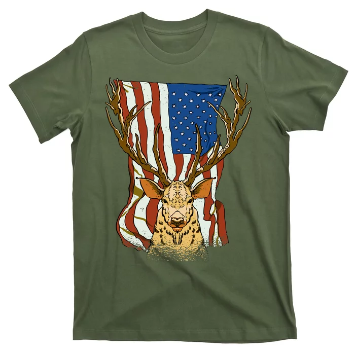 USA Flag Deer Hunting Gift T-Shirt