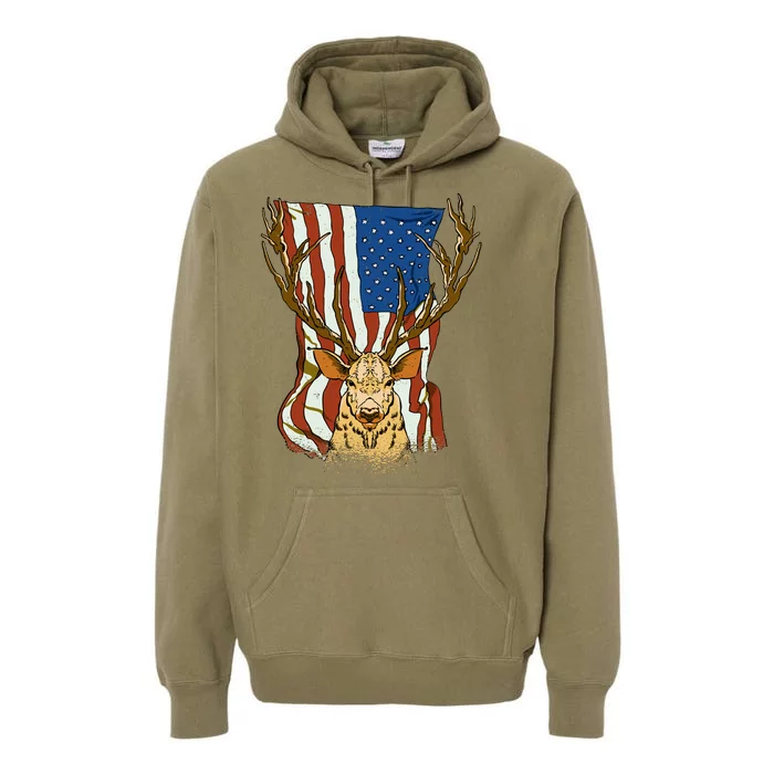 USA Flag Deer Hunting Gift Premium Hoodie