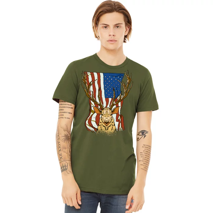 USA Flag Deer Hunting Gift Premium T-Shirt