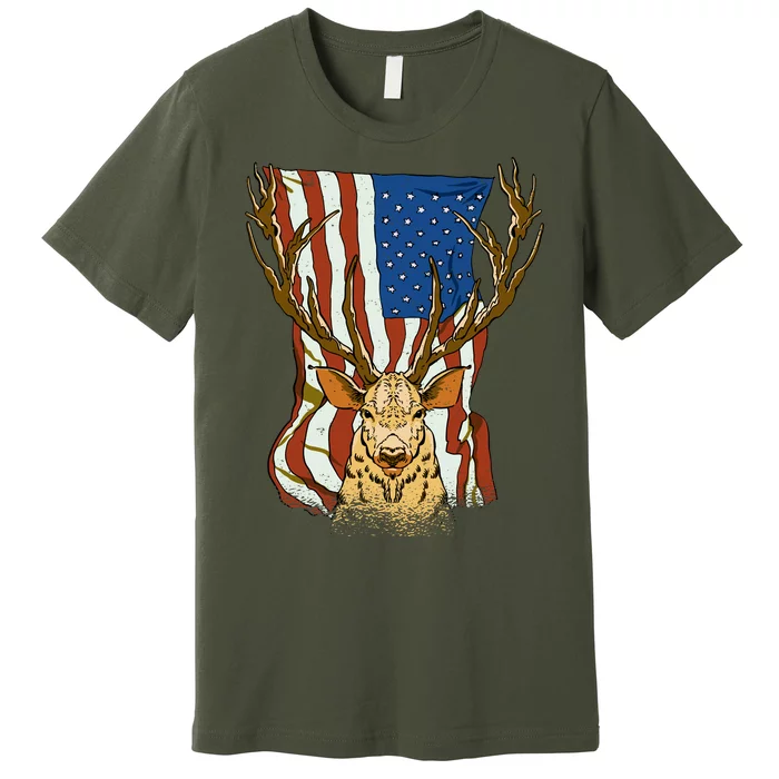 USA Flag Deer Hunting Gift Premium T-Shirt