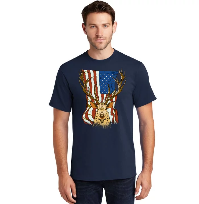 USA Flag Deer Hunting Gift Tall T-Shirt