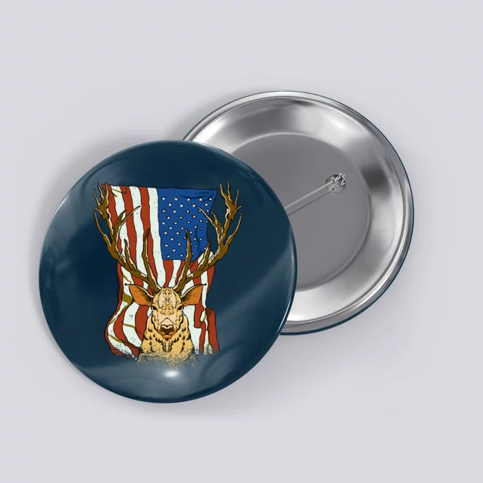 USA Flag Deer Hunting Gift Button