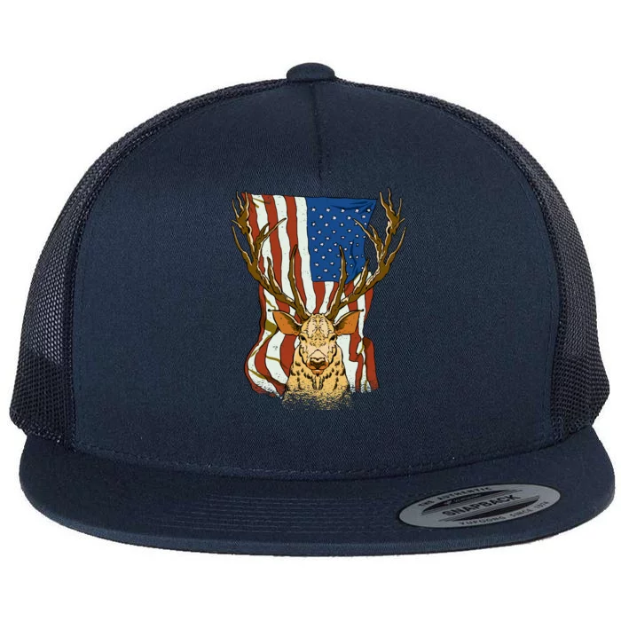 USA Flag Deer Hunting Gift Flat Bill Trucker Hat