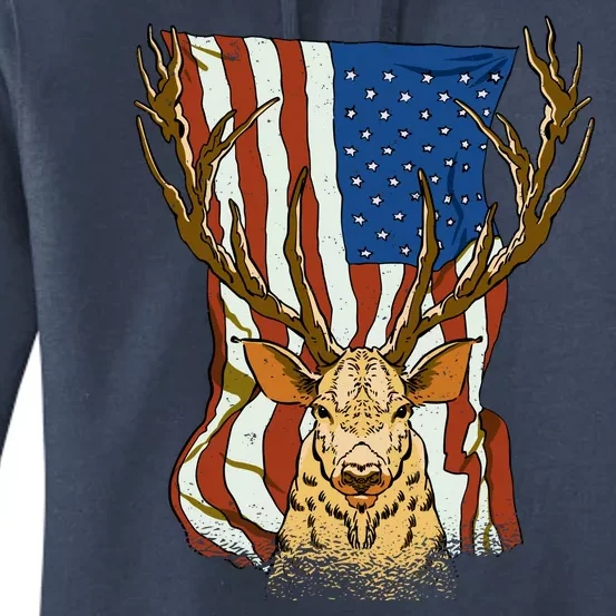 USA Flag Deer Hunting Gift Women's Pullover Hoodie