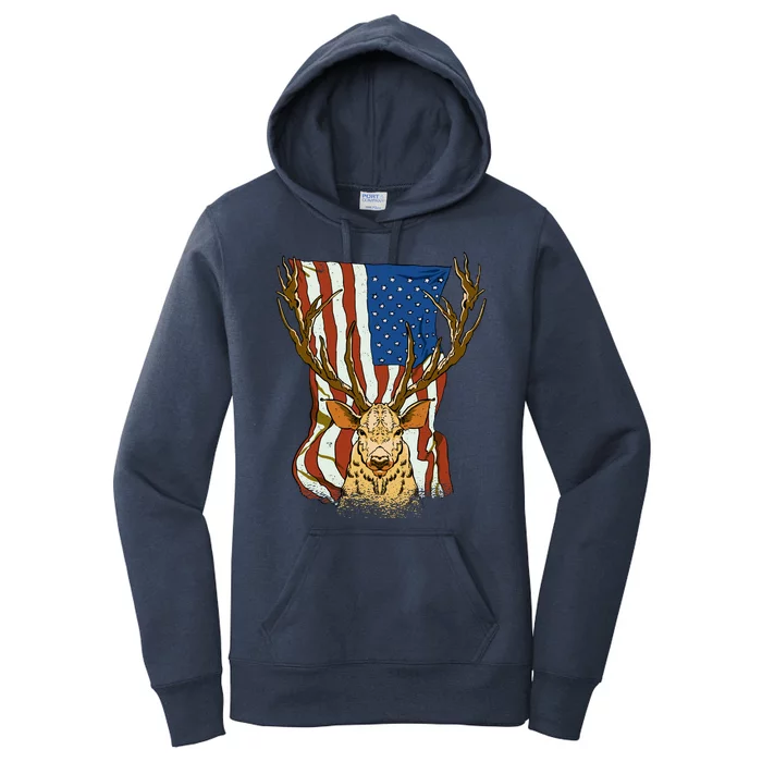 USA Flag Deer Hunting Gift Women's Pullover Hoodie