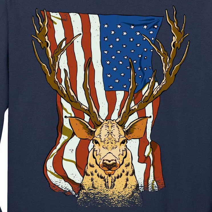 USA Flag Deer Hunting Gift Tall Long Sleeve T-Shirt