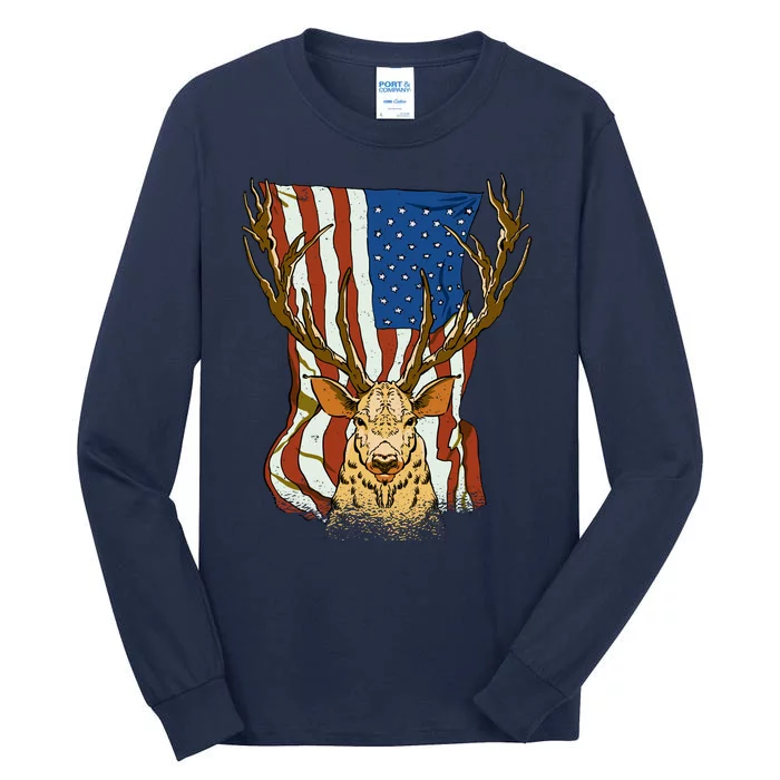 USA Flag Deer Hunting Gift Tall Long Sleeve T-Shirt