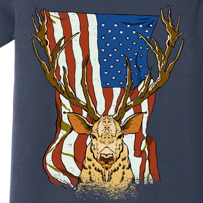 USA Flag Deer Hunting Gift Baby Bodysuit