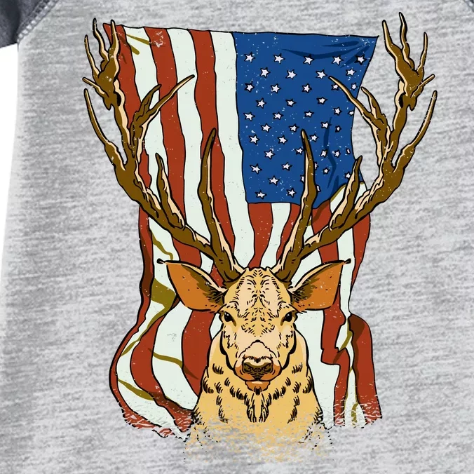 USA Flag Deer Hunting Gift Infant Baby Jersey Bodysuit