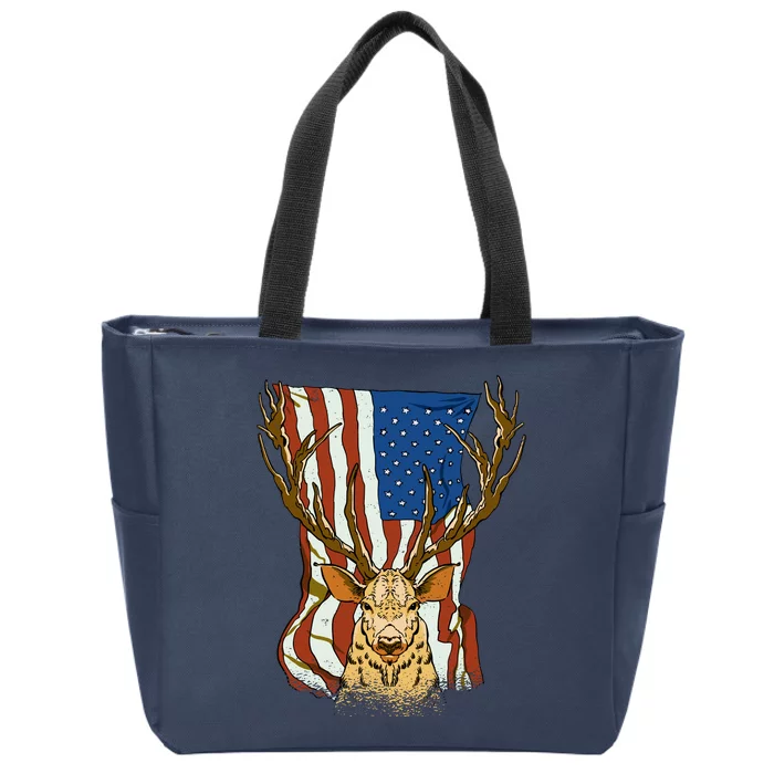 USA Flag Deer Hunting Gift Zip Tote Bag